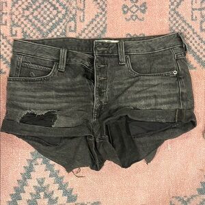 Free People Black Jean Shorts with Frayed Hem and Distressed Details